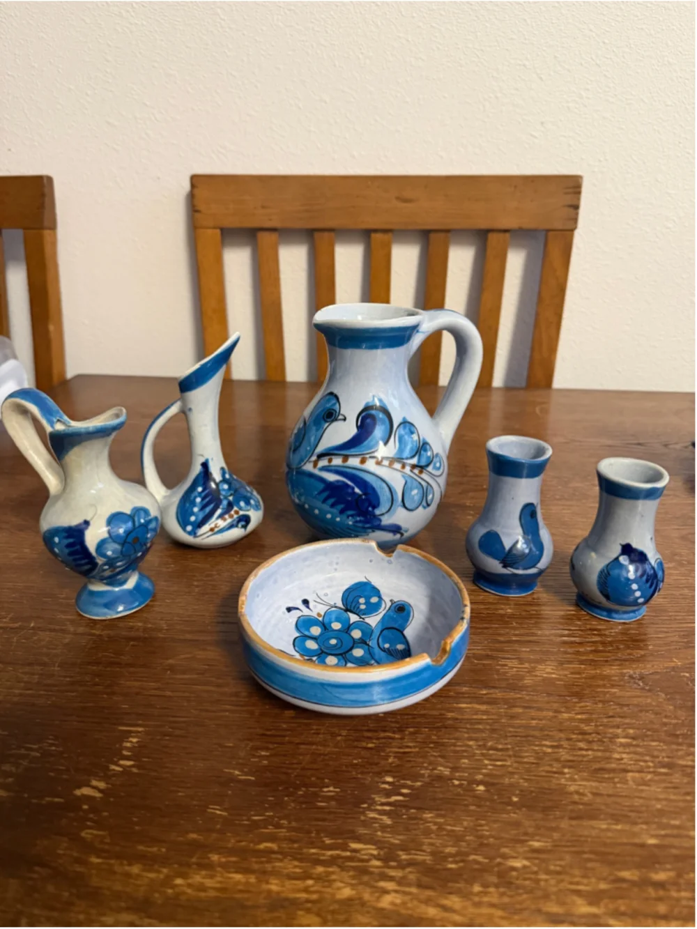 Vintage MEX JAH Mexican Tonala Art Pottery Bird 6 Pc Lot Pitchers Bud Vases Asht